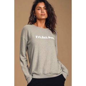 Lulu's Fri.Sat.Sun. Grey Surplice Back Long Sleeve Pullover Top, Size XS